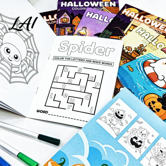 Children Festival Drawing Exercises 8PCS Halloween Cartoon Coloring Book Cute Ghost And Pumpkin Illustrations Thick Art Supplies for Party