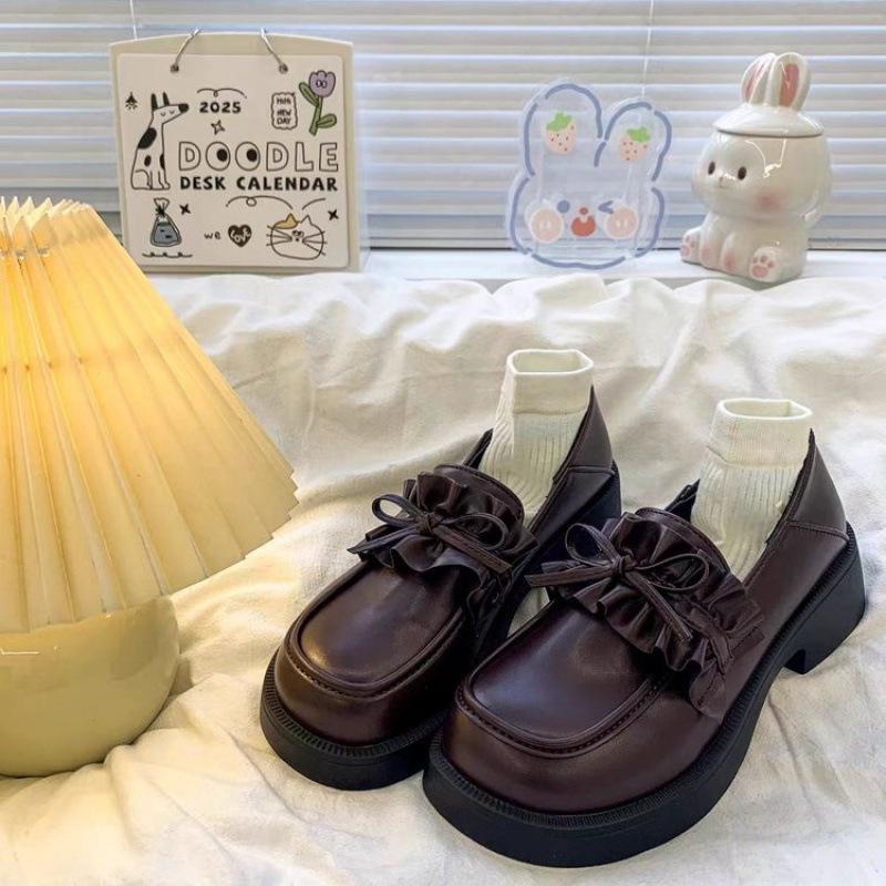 

French bow platform small leather shoes women s 2025 spring new British style Japanese jk Mary Jane Love single shoes 40