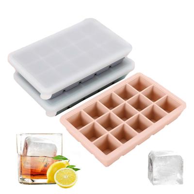 Bandeja de silicona para cubitos de hielo con tapa, 15 cavidades, fácil de liberar, para congelador, para hacer cubitos de hielo grandes para whisky y cócteles.
