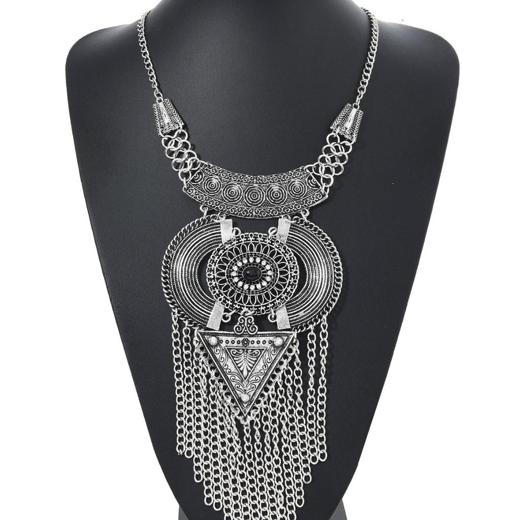 

Bohemian Long Tassel Necklace With Filigree Cutouts And Rhinestones For Women