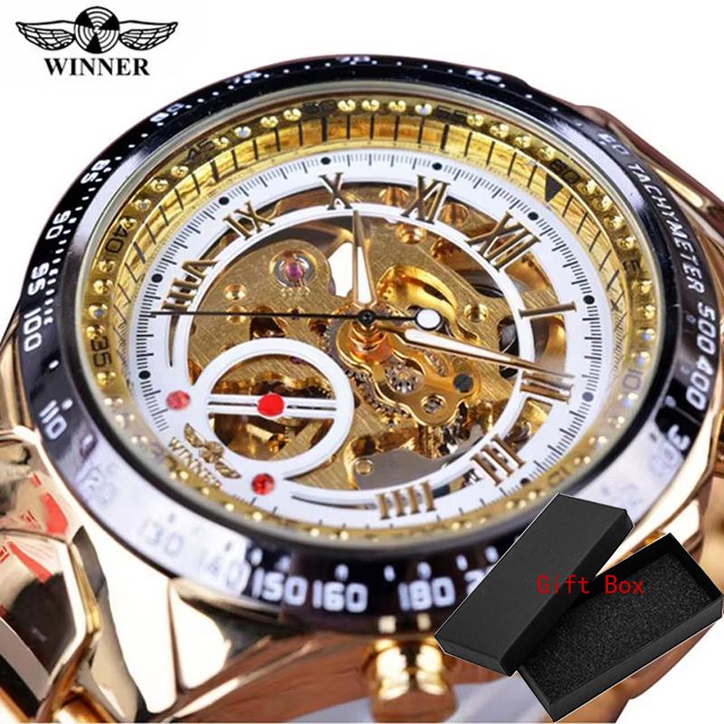Winner Classic Series Golden Movement Stahl Herren-Skelettuhr Mechanische Top-Marke Luxus-Mode Automatikuhren