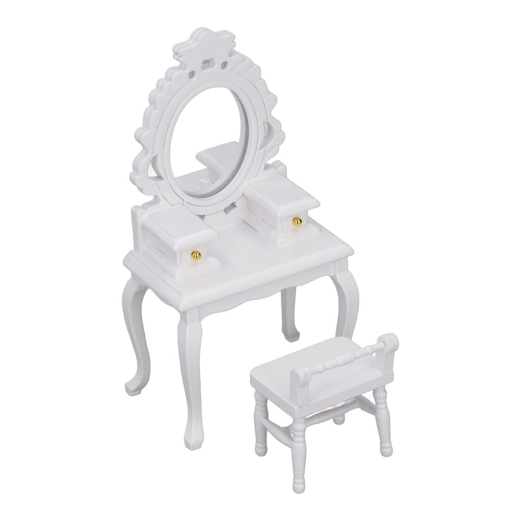 1:12 Dollhouse Dressing Table Stool Miniature Bedroom Furniture Model Decoration DIY Dollhouse Accessory