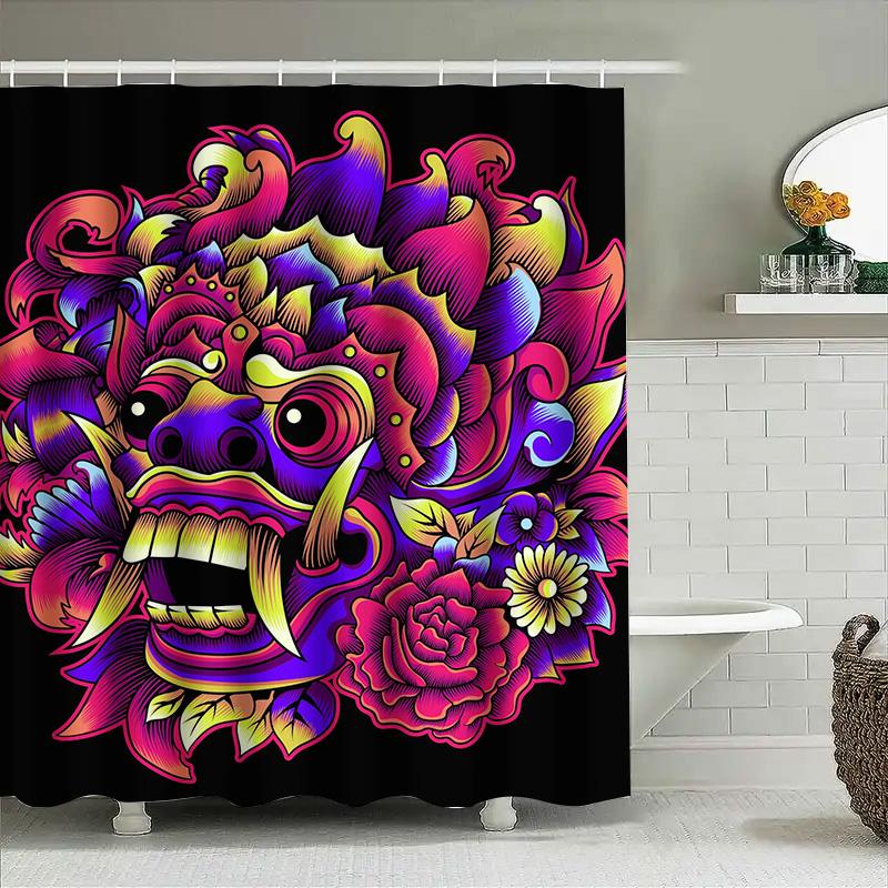 

Tuniu Vibrant Balinese Demon Shower Curtain Unique Decorative Curtain For Bathroom Decor W60H190(CM)-1 Pcs
