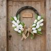 Spring Summer Wreath for Front Door Artificial Flower Wreath for Indoor Outdoor Wall Festival Home Wedding Decor White