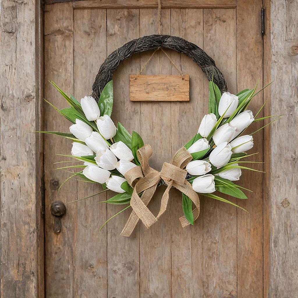Spring Summer Wreath for Front Door Artificial Flower Wreath for Indoor Outdoor Wall Festival Home Wedding Decor White