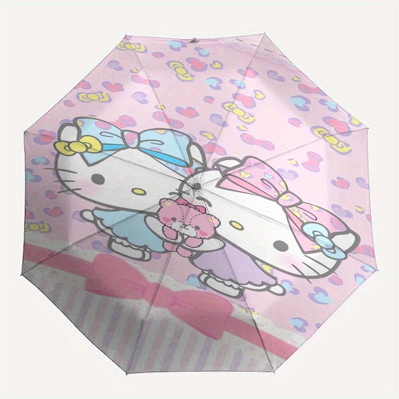 Hello Kitty,Bow Automatic Folding Umbrella-Simple 8-Rib Design, Bright Cartoon Pattern, Durable Iron Frame, Suitable For Travel, Outdoor, Be