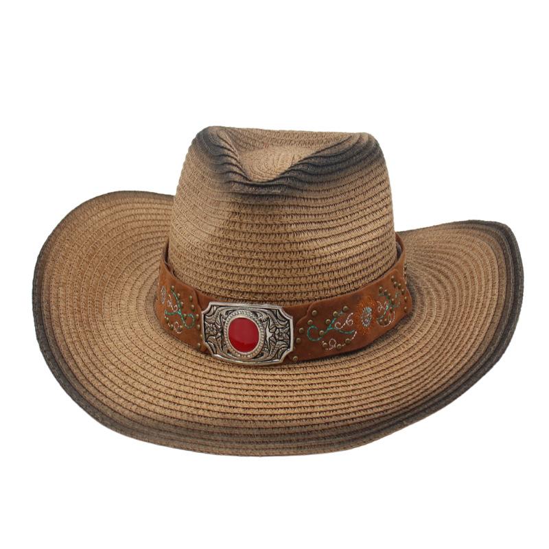 

Summer Outdoor Uv Protection Big Eaves Shade Men S Hat Shade Western Cowboy Jazz Hat One-size-fits-all straw hat [spray paint]