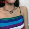 iF ME Vintage Colorful Multiple Love Heart Necklace Pendant for Women Girl Silver Hiphop Punk Long Beads Chain Necklaces Jewelry