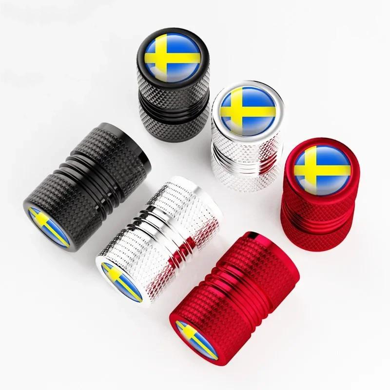 4Pcs Aluminum Car Sweden Flag Emblem Wheel Tire Valves Tyre Air Caps Case Decoration Accessories For Volvo V70 XC60 S60 V60 V40