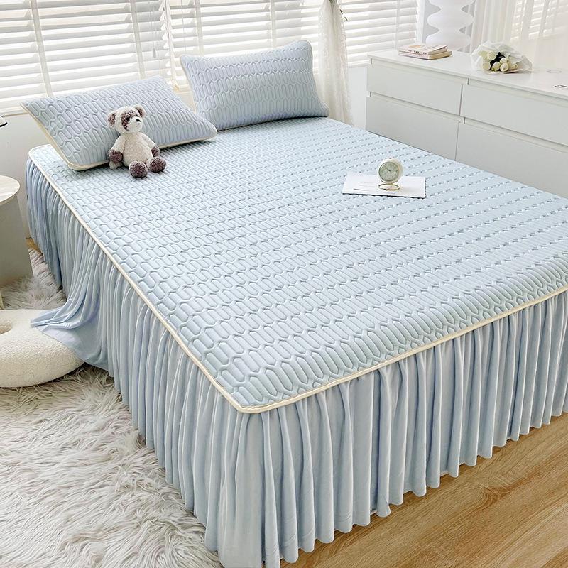 Sommer Kühlende Bettmatratzenbezug Weich Kühlendes Spannbettlaken Matratzenschoner Bezug Tagesdecke Bettrock Kissenbezug 3-teiliges Set