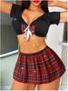 European & American Style Sexy COS Plaid Mini Skirt Lingerie Set