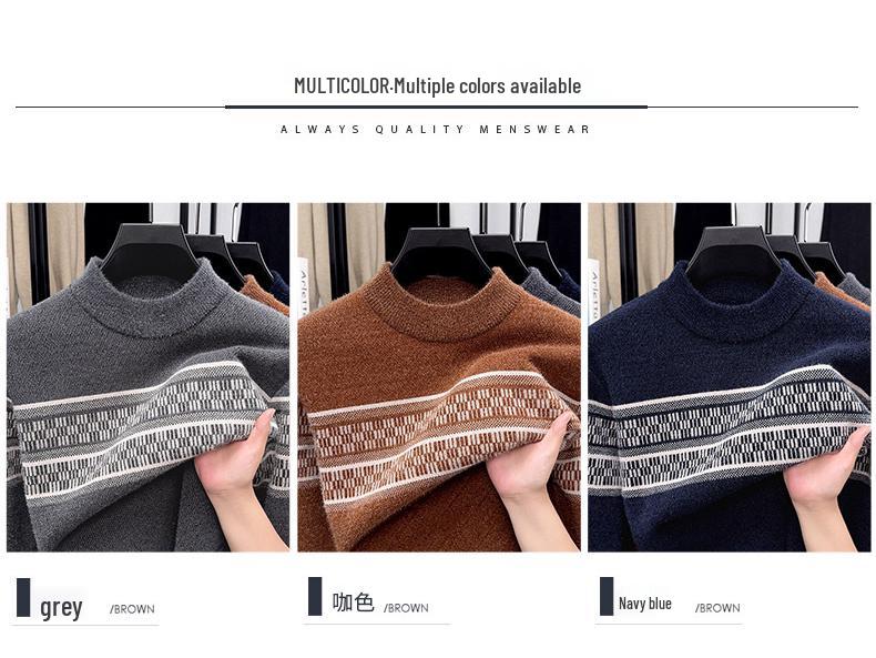Men's Thickened Mink Wool Knit Sweater - Autumn/Winter Warm Base Layer, Round Neck.