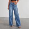 Women's Wide Leg Jeans High Waist Strechy Raw Hem Denim Pants Straight Leg Denim Pants