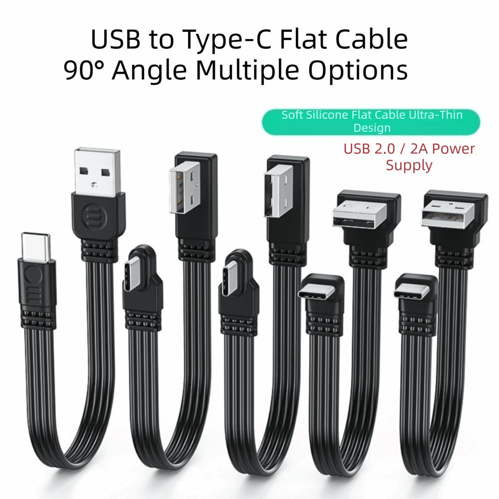Flat Flexible USB C Charging Cable Double Elbow Mobile Game Cable Data Transfer