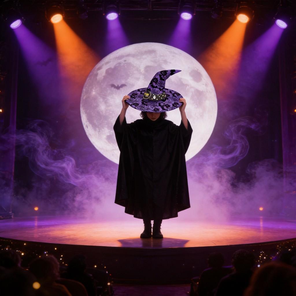 Halloween Witch Hat Costume With Bat And Pumpkin Print For Stage Performance And Party Decor