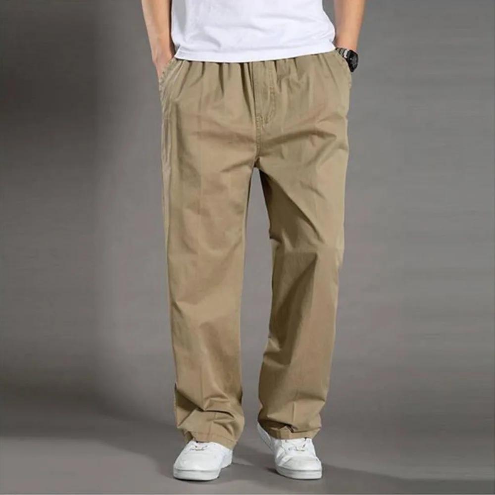 Spring Autumn Thin Men's Casual Pants Work Pants Large Size Loose Men's Long Cargo Pants Elastic Waist Lightweight