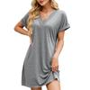 Women's V Neck Short Sleeve Mini Dress Loose Fit Relaxed Waist Casual Solid Color Knit Spring Summer Daily Wear T Shirt Dress