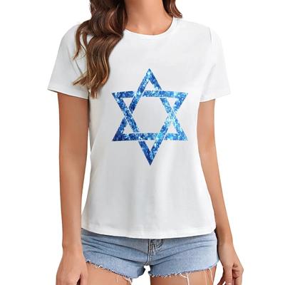 Maglietta Casual Manica Corta Donna T-Shirt Donna Simbolo Ebraico Stella di David T-Shirt Grafica