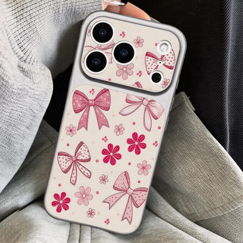 Cute Cartoon Bowknots Print Leather Lanyard Case For iPhone 18 Pro Max 17 16 15 14 13 Pro Max Luxury Hybrid TPU+PU Anti-skid Soft Phone Cover