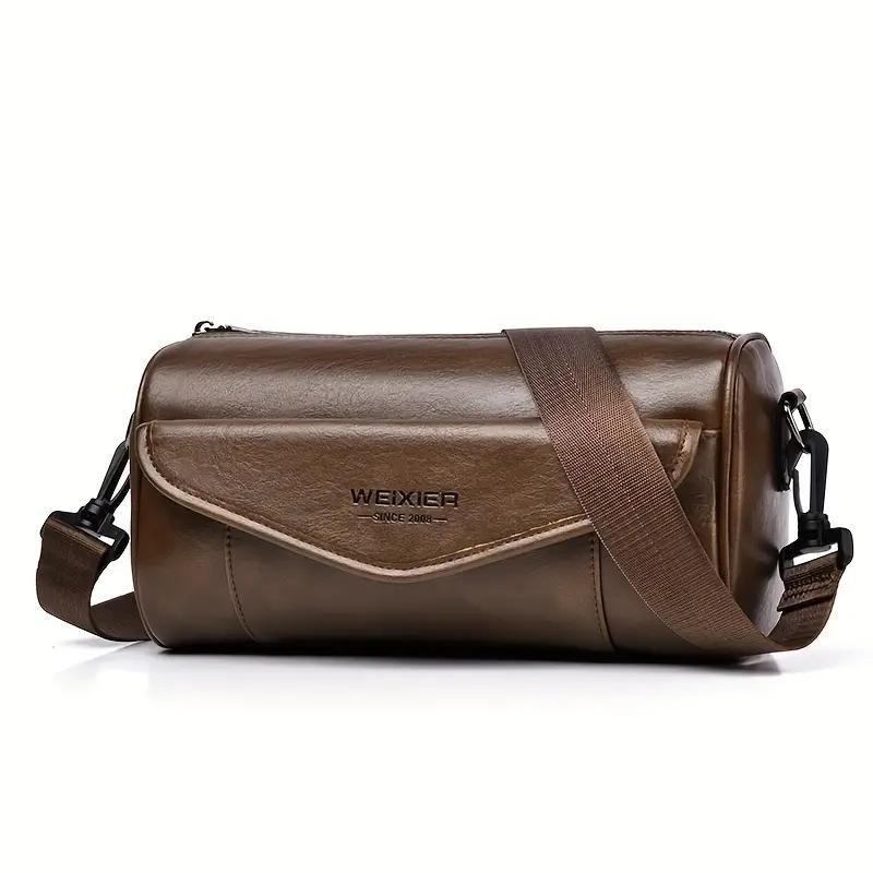 

WEXLER Мужская сумка-мессенджер из искусственной кожи с круглым стволом через плечо, повседневная сумка-мессенджер на молнии с регулируемым ремешком коричневый