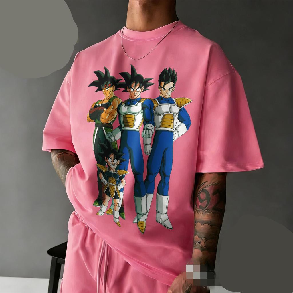 New Arrival Dragon Ball Oversized Retro Anime T-shirt | Saiyan Family Retro Graphic Print 100% Cotton Casual Tee for Family