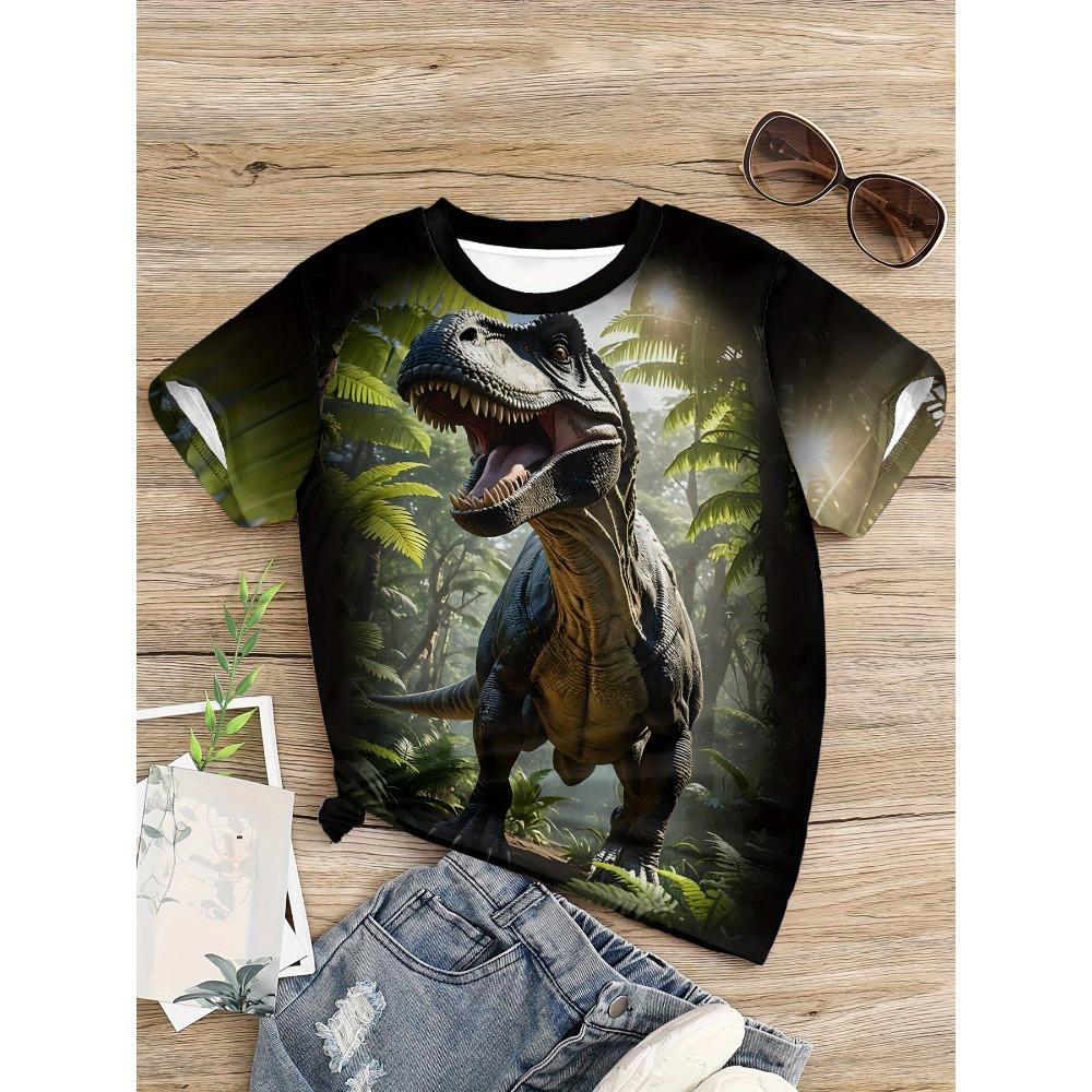 Summer Men's Women's 3D Printing Jungle Tyrannosaurus Rex Graphic Quick-drying T-shirts Children's Daily Short-sleeved Tees Tops