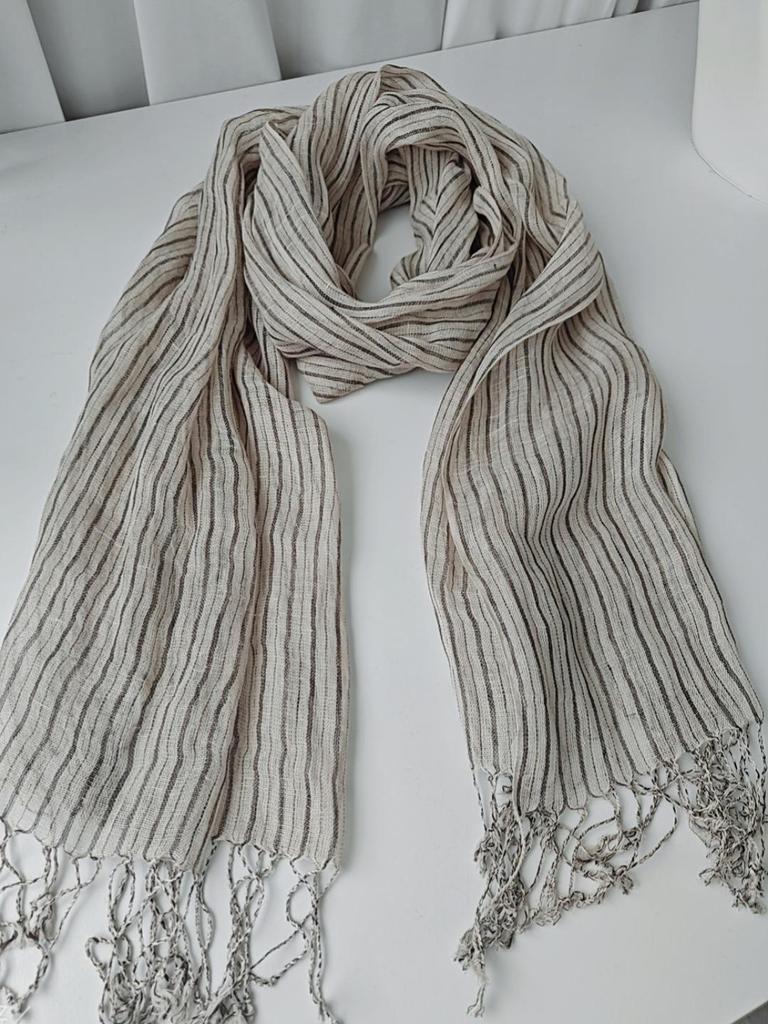 Unisex lněná šála v korejském stylu - Tenká, ochrana proti slunci, retro, přírodní barvy kapky rosy pro jaro/léto