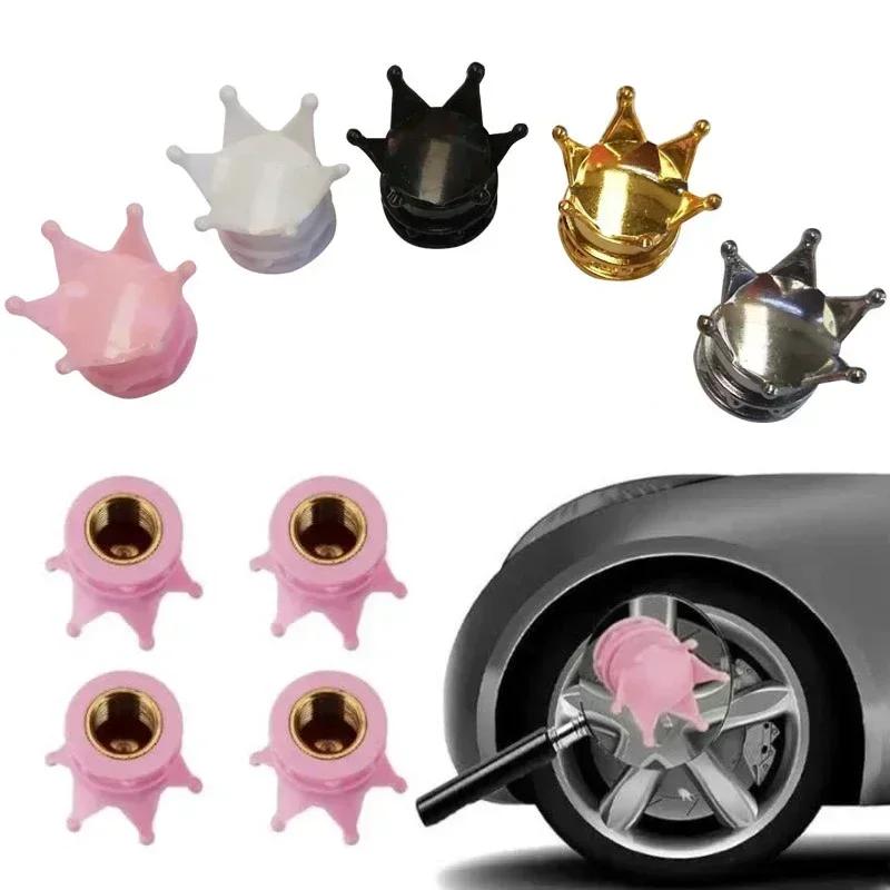 4 PCS Universal Crown Wheel Valve Covers Air Dustproof Waterproof Car Motorcycle Tyre Rim Covers Car Decoration Valve Caps