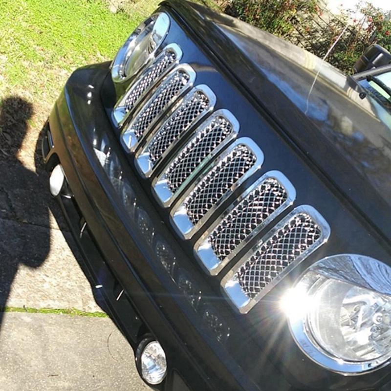 9Pcs Front Grille Mesh Trim+Head Light Cover Trim Bezels For Jeep Patriot 2011-2017