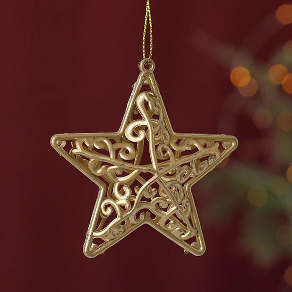 6pcs Gold Christmas Pentagram Pendant 3D Christmas Tree Decoration Holiday Festive Decor