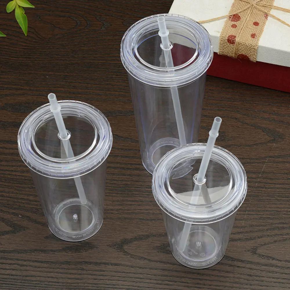 Double-Layer Clear Tumbler 350/450/650ml Iced Coffee Cup Smoothie Cup Water Bottle  Home Use