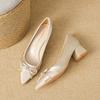 Black Heels Elegant Woman Heeled Shoes Show Thick Heel Pointed Women's Shoes 2026 New Bow Satin Middle Heel Single Shoes Women