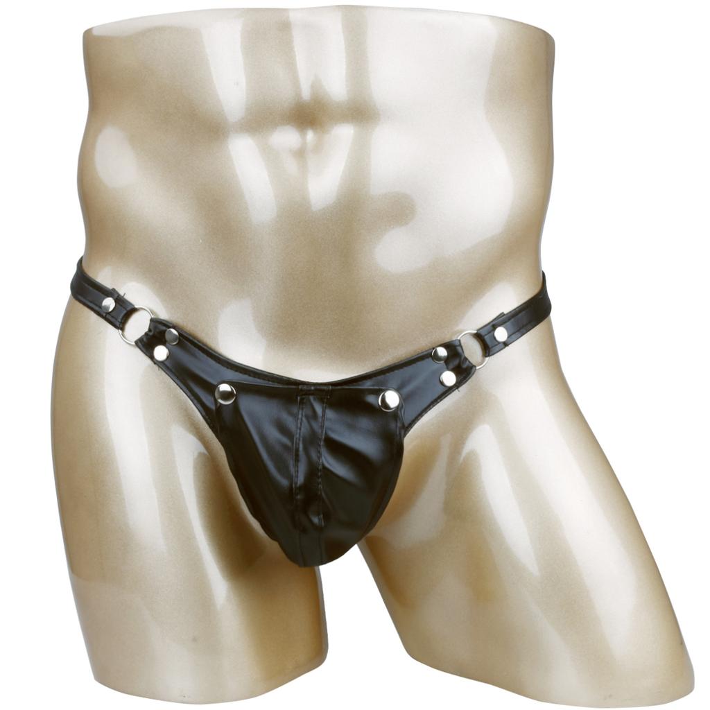 Lingerie Sexy en Faux Cuir pour Homme Poche Bulge String Culottes Slips à Boucle String Jockstrap Sous-vêtements Gay pour Homme