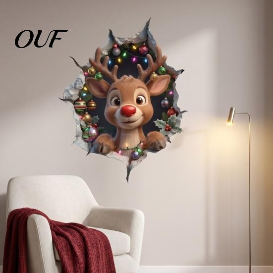 Seasonal Wall Art Christmas Stickers, 3D Holiday Decals for Living Room Bedroom And Party Decor, Removable PVC Festive Home Entrance Classroom Office