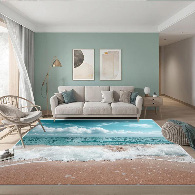 3D Sea Wave Large Rug for Living Room Children Room Sandy Beach Carpet Home Bedroom Creative Kids Room Non-slip Floor Mat Tapete