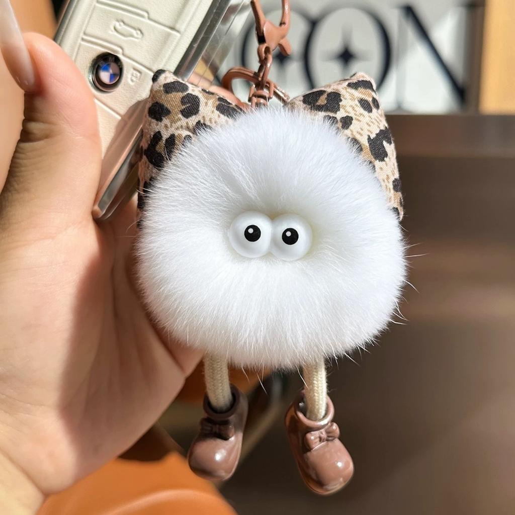 Imitation Rex Rabbit Fur Small Briquettes Plush Car Keychain Pendant Handmade Cute Cute School Bag Pendant Keychain