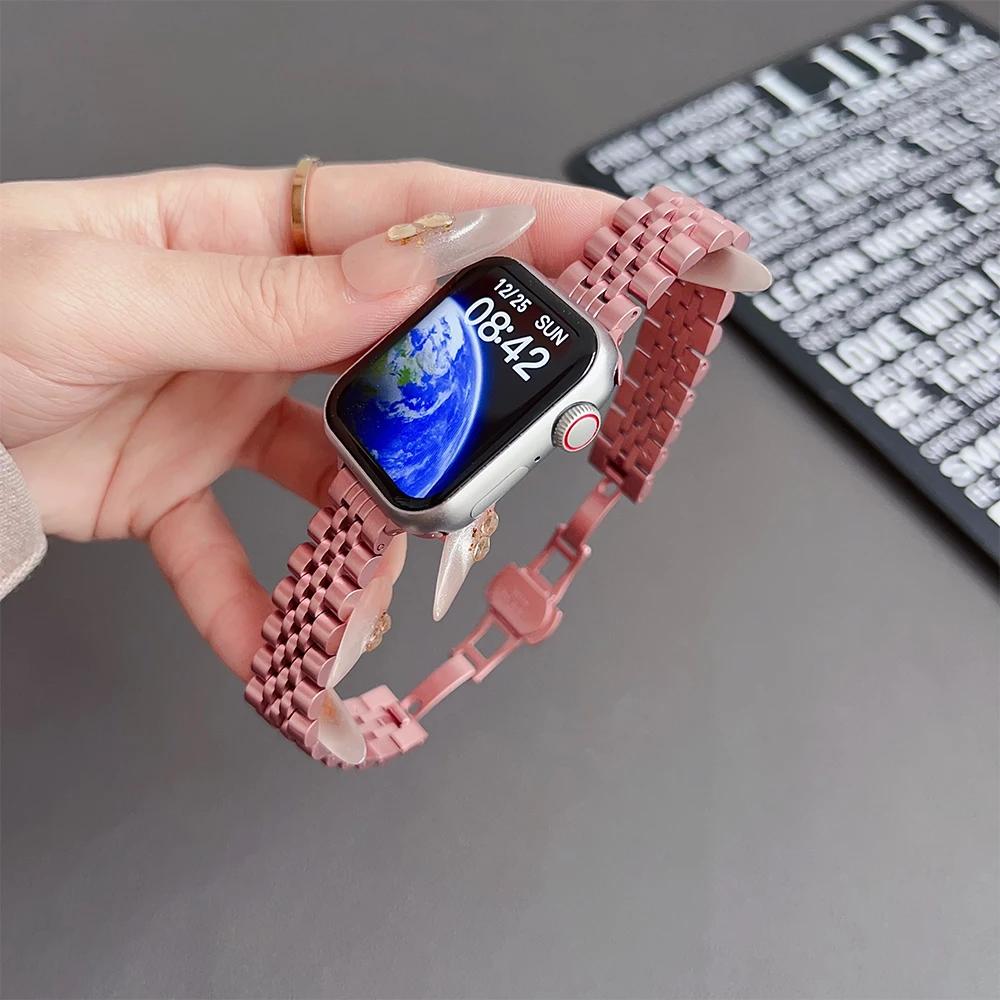 Women Slim Straps for Apple Watch Ultra 2 49mm 10 46mm 42mm Stainless Steel Band Iwatch Series 9 8 7 6 5 SE 41mm 40 45mm 44 38mm