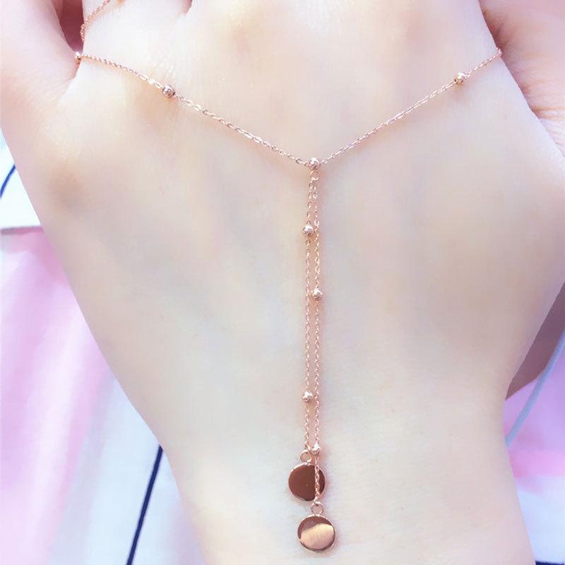 Purple Gold Women'S Fringed Bead Necklace Plated Rose Gold Fashion Temperament Colored Gold Collarbone Chain