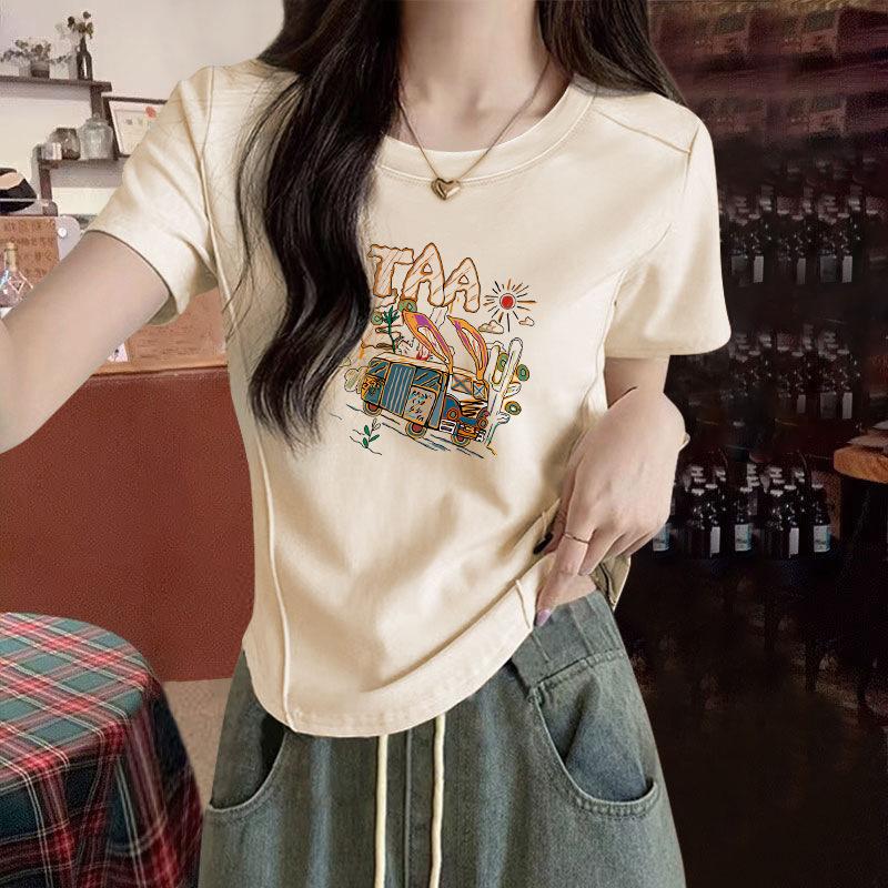 Women's Crew Neck Short Sleeve Slim Fit T-Shirt Cropped Top Solid Color Summer Casual Plus Size Tee