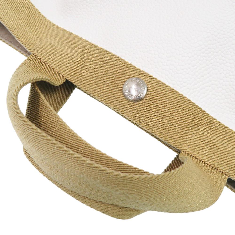 Used AUTHENTIC Herve Chapelier 701GP Luxe Boat-Shaped Tote Bag S White cotton