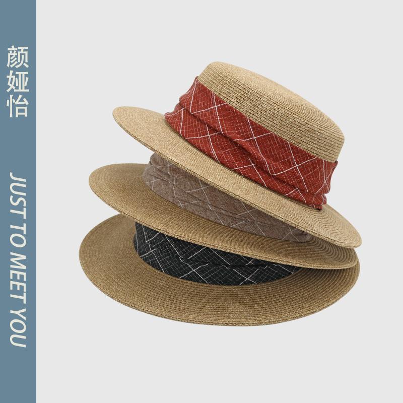 

Straw hat female summer beach hat sun hat sun protection wide brim vacation top hat big eaves hat top hat adult (56-58cm) червоний