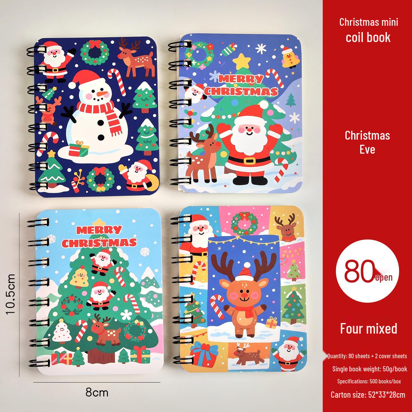 Мини блокнот А7 на спирали с боковым перекидным листом на рождественскую тематику - Милый карманный планер для студентов