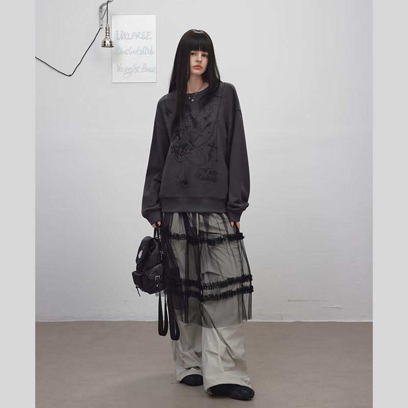 UNIFREE Dark Girl Sweet Cool Print Loose Sweatshirt