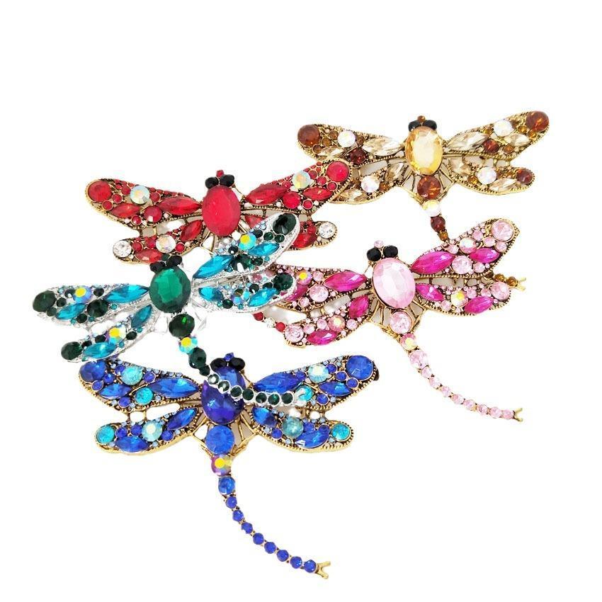 Retro Dragonfly Brooch Female Alloy Inlaid with Diamond Heavy Industry Insect Safety Pin Suit Coat Collar Pin Accessories