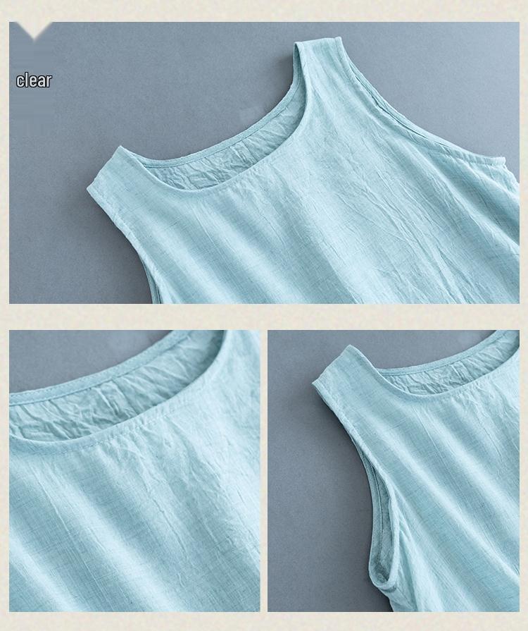 202 Artistic Sleeveless Cotton Linen Double-Layer Summer Dress