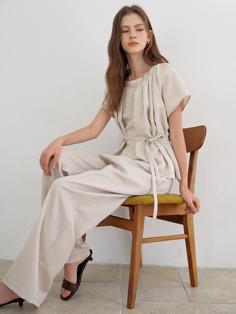 MOMET Franc Linen Blouse & Pants Set Natural Beige