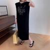 Damenrock Schlitz Lang Locker Große Größe Ärmelloses T-Shirt Mode Lässiges Kleid Westenkleid