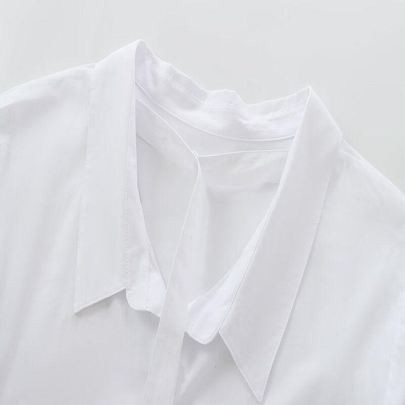 Fashion Style 2024 Autumn New Women's Stylish Easiest for Match Cotton Buckle Decoration Poplin Shirt 5216250