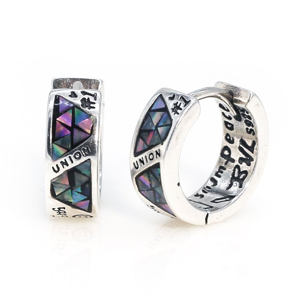 Silver 925 Black Natural Mother-of-Pearl Lettering One-Touch Earrings