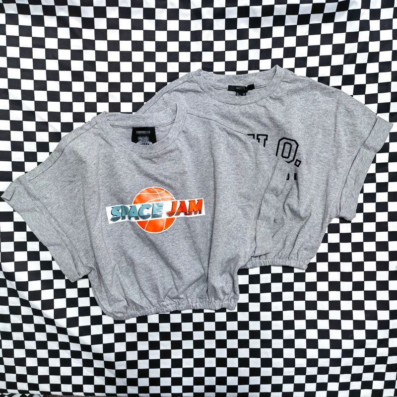 

Export Retro Waist-Controlled European and American Sexy Short Sleeve Top Gray Color offset printing M